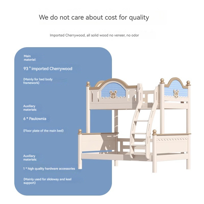 [Pre order] All solid wood children's bed high and low bed cherry wood multifunctional double bed small apartment bunk bed princess bed-Smart-Living