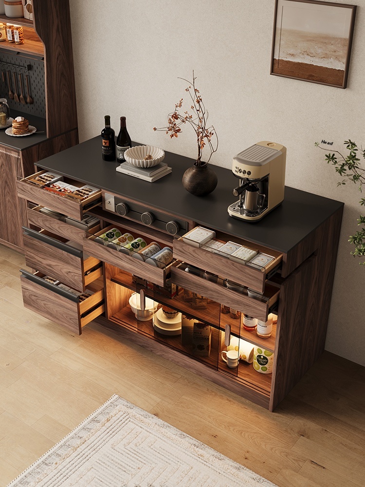 [showroom Pre-order] Italian Minimalist Walnut Solid Wood Extendable Island Dining Table - T/L-Shaped Rotatable Nordic Kitchen Counter