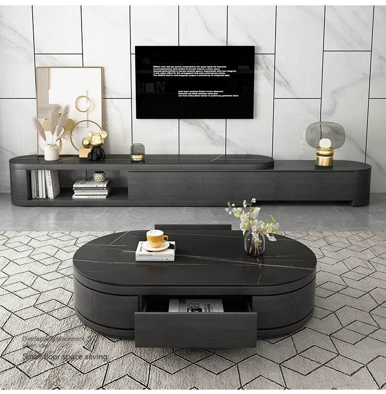 [Pre-order] Very simple rock panel coffee table TV cabinet combination simple modern small apartment coffee table home living room new black-Smart-Living