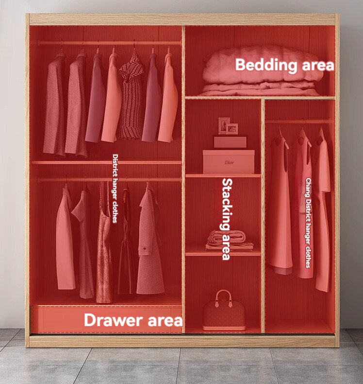 [Pre-order]  Sliding door wardrobe bedroom home modern simple small flat original wood color matching trip moving door wooden finished wardrobe-Smart-Living