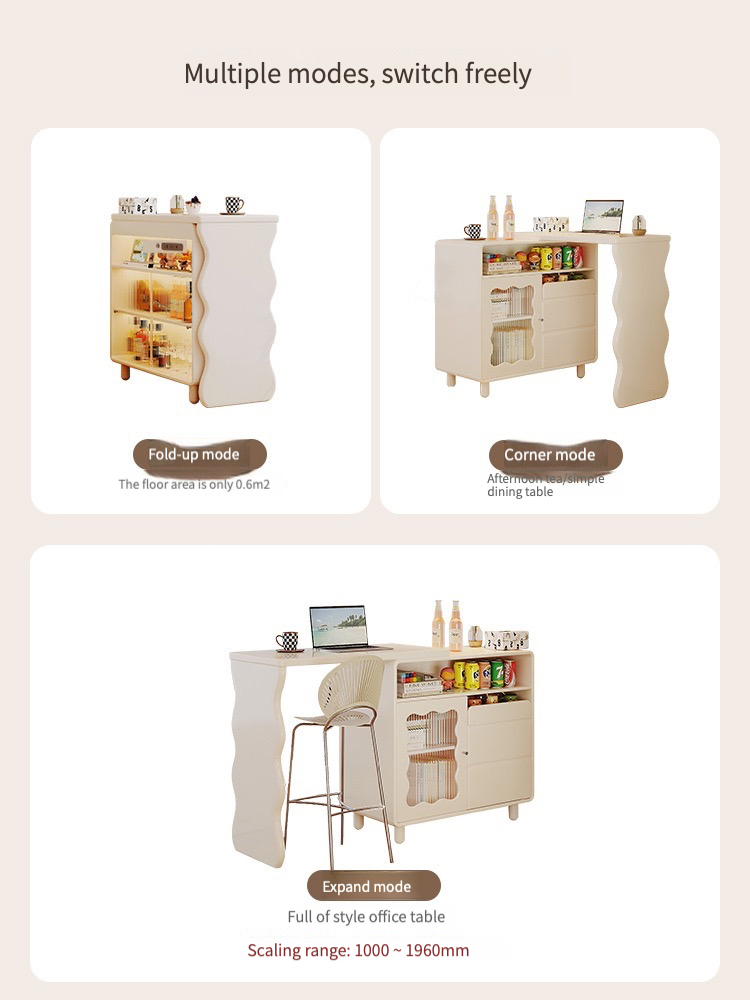 [Pre-order]  French cream style bar table sofa partition cabinet living room household folding telescopic mobile water island integrated cabinet-Smart-Living