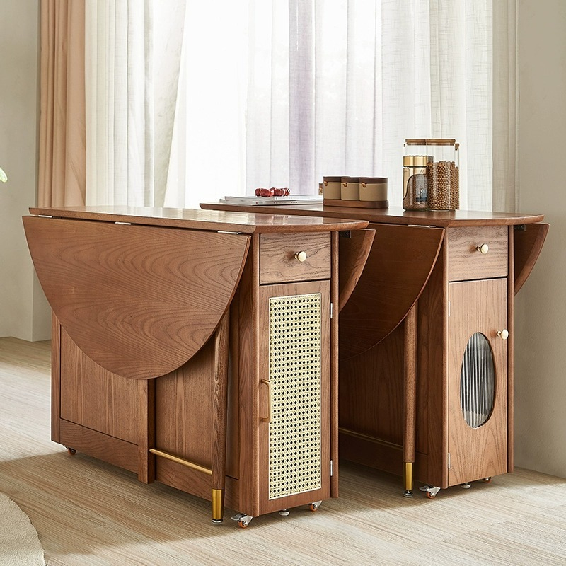 【Showroom】Le Mas Small Unit Solid Wood Dining Table Household Round Dining Table Nordic Light Luxury Mobile Storage Folding Table and Chair-Smart-Living