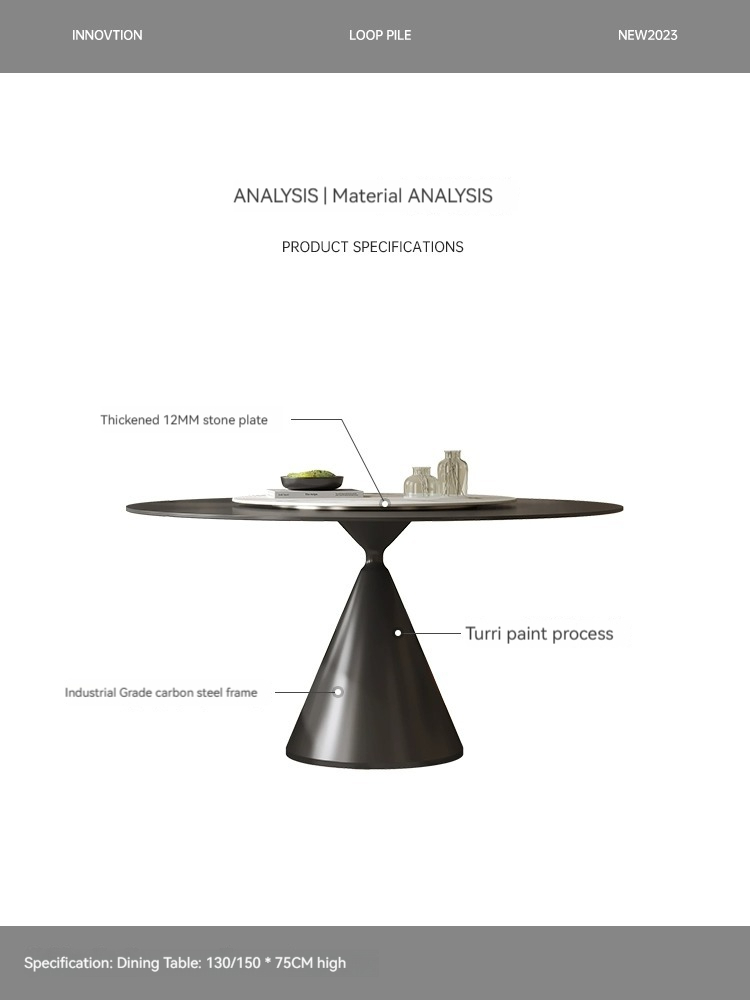 [Pre-order] Italian dining table and chair combination modern simple with turntable round table small apartment eating table light luxury matte rock plate table-Smart-Living