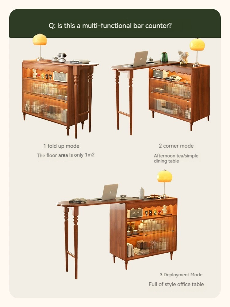 [Pre-order]  Star movement solid wood bar table, household small living room, Japanese-style telescopic retro partition cabinet, integrated foldable bar-Smart-Living