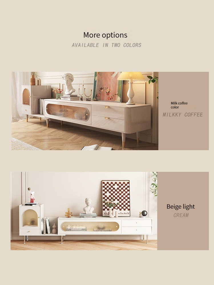 [Pre-order]  French telescopic TV cabinet sideboard modern simple small apartment light luxury storage coffee table combination high-end sense-Smart-Living