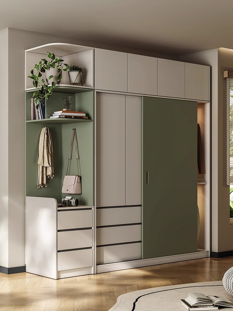 [Pre-order] Modern simple solid wood ecological board wardrobe bedroom home sliding door wardrobe sliding door moving door storage storage cabine-Smart-Living