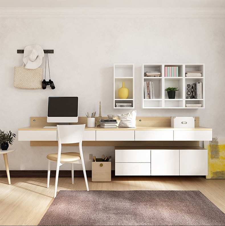 [Pre-order]  Manufacturer Direct Sale Nordic Painted Integrated Desk with Storage, Home Assembly Computer Desk Bookcase Combination Furniture.-Smart-Living
