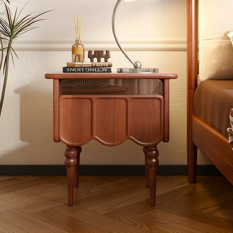 [Pre-order]  Solid wood bedside table, bedroom simple modern Nordic vintage storage cabinet, multifunctional storage shelf, bedside cabinet, storage cabinet-Smart-Living