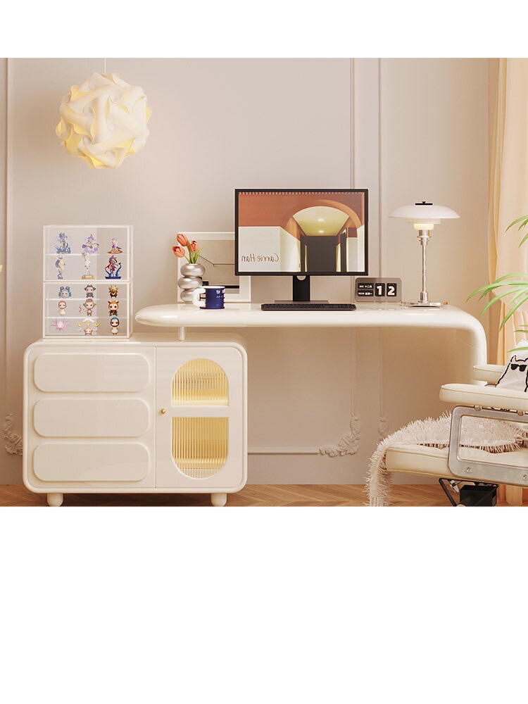 [Pre-order]  French cream style corner desk bookcase solid wood adult home light luxury modern folding long computer desk-Smart-Living