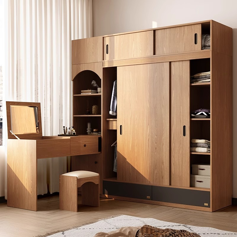 [Pre-order] Sliding door wardrobe bedroom household small apartment modern simple Japanese original wood color shift door master bedroom wardrobe locker-Smart-Living