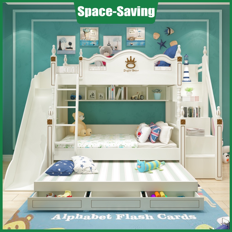 [Pre order] White Children Bunk Bed with Storage