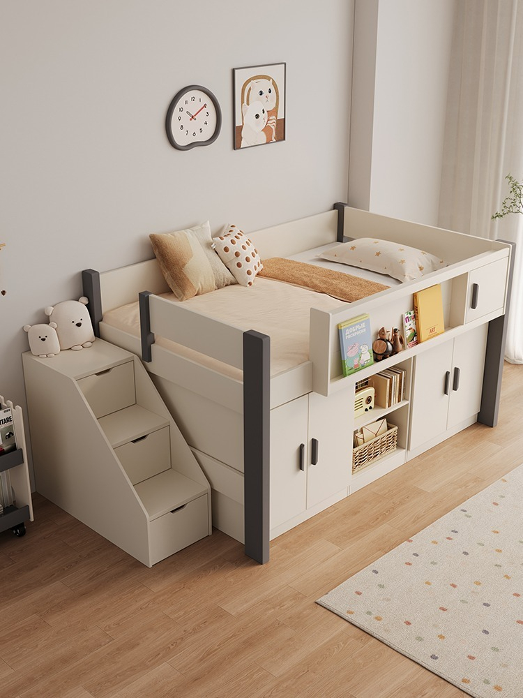 [pre-order]1 meter 2 bunk bed for children, small unit, bunk bed, high and low bed, 1.2m bed, cream wind half height storage bed
