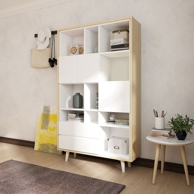 [Pre-order]  Factory direct sales Nordic style painted board bookcase with door, multifunctional storage bookshelf with large capacity storage shelves-Smart-Living