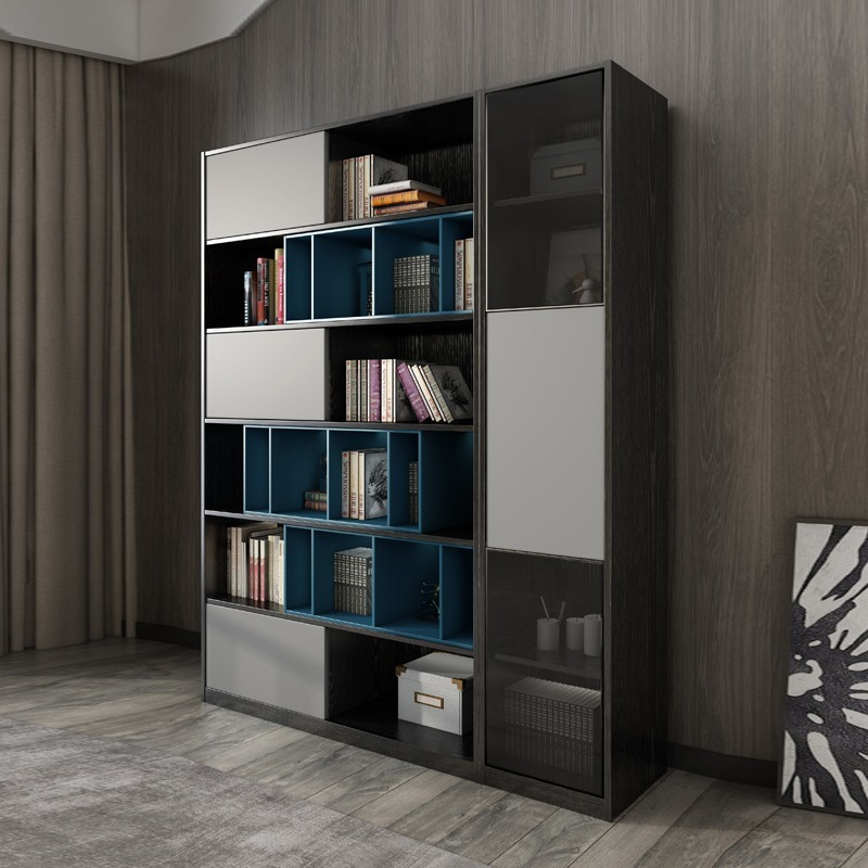 [Pre-order] Italian minimalist glass door bookcase modern and simple household living room floor storage rack bedroom study bookshelf combination.-Smart-Living