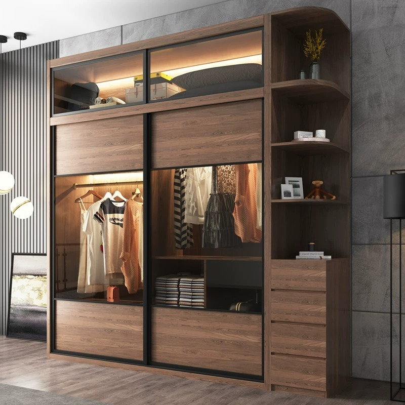 [Pre-order]  Sliding door wardrobe simple modern economical assembly solid wood 2 door sliding door bedroom overall home large wardrobe-Smart-Living