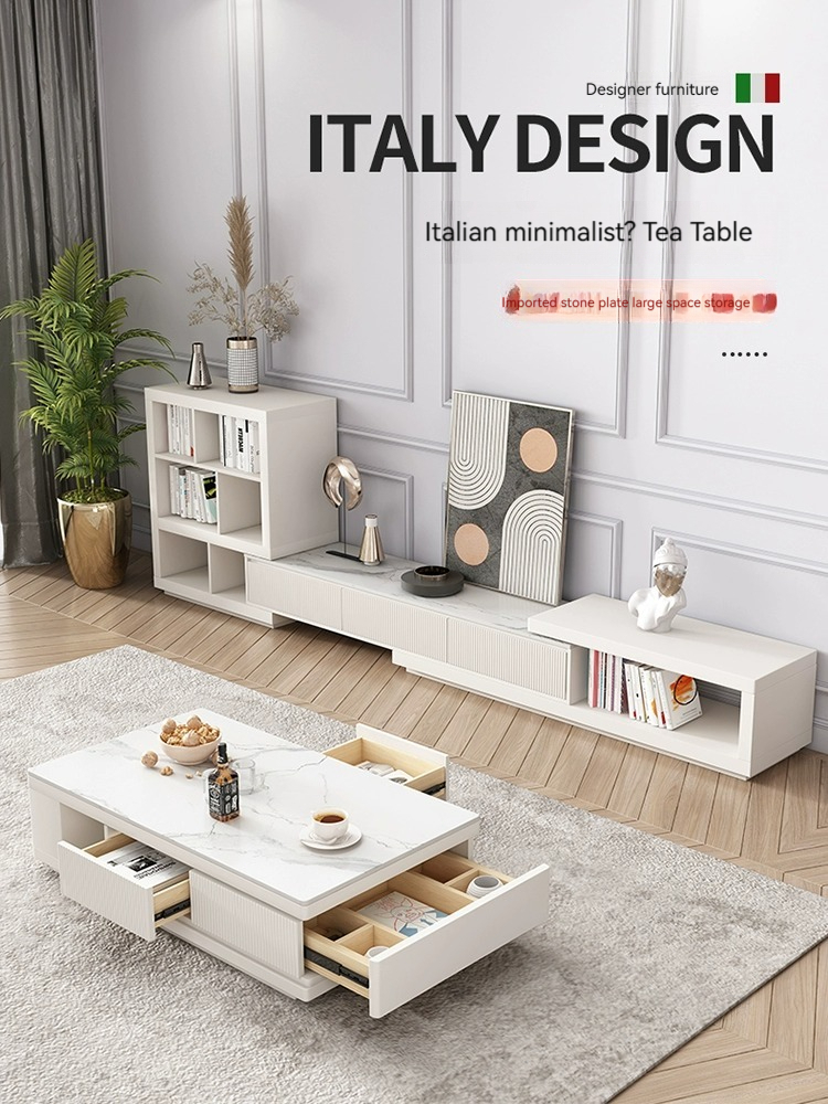 [Pre-order] Italian light luxury rock panel coffee table TV cabinet combination of modern simple small apartment coffee table living room home advanced sense-Smart-Living