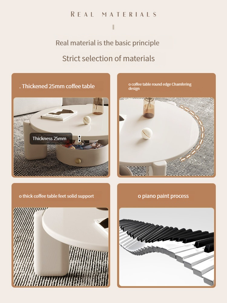 [Pre-order]  Cream style coffee table table living room home small apartment short simple modern round mobile designer TV cabinet combination-Smart-Living