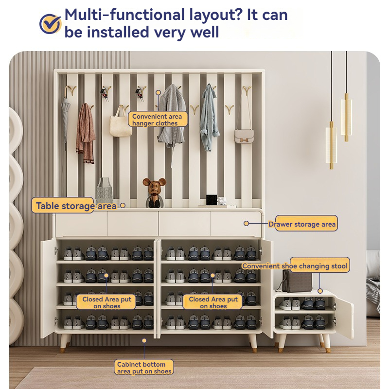 [ Pre-order]  Modern Simple With Hanger Shoe Cabinet New Explosive Home Door Cream Partition Porch Cabinet Living Room-Smart-Living