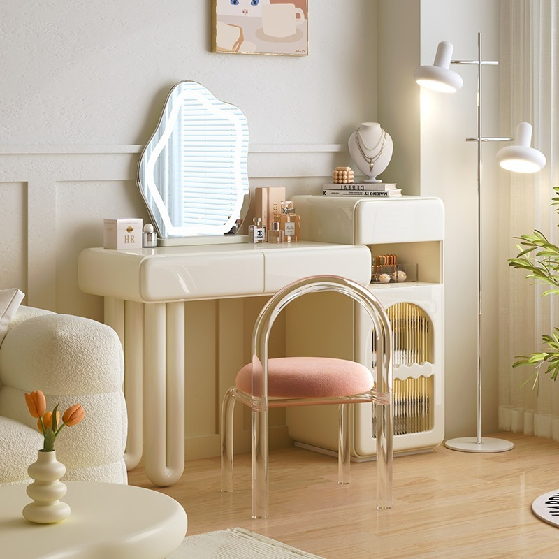 [Pre-order]  Retractable cream style dresser, bedroom light luxury, modern simple small apartment, French dressing table, storage cabinet-Smart-Living