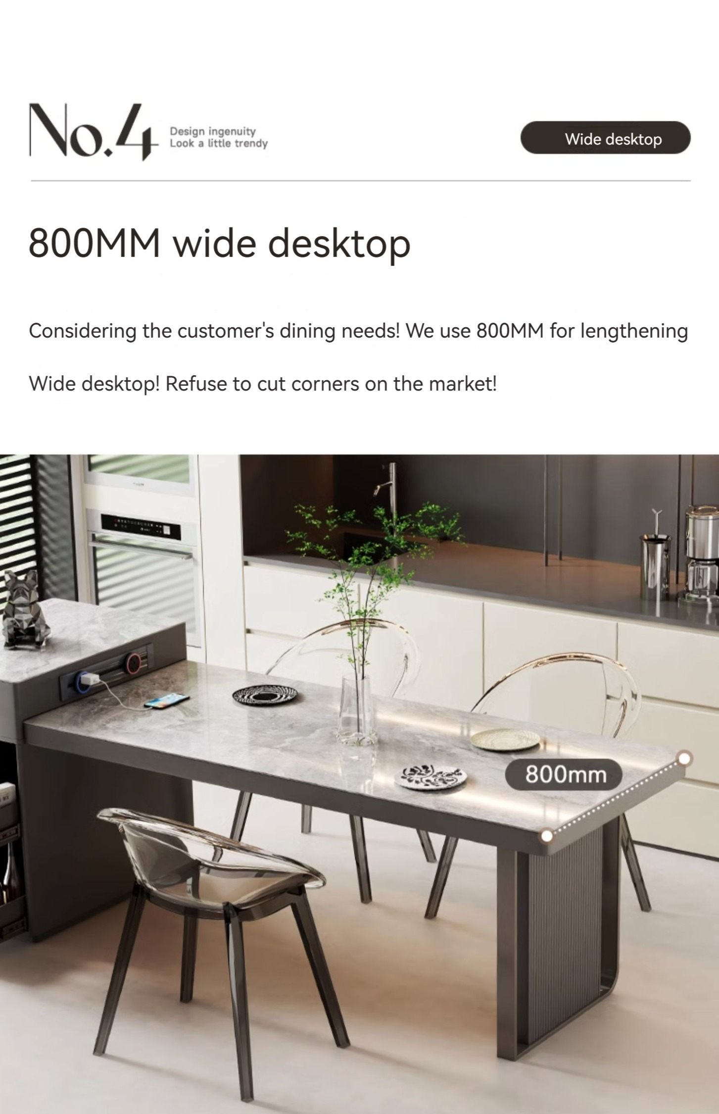 [Pre-order]  The slate island dining table is integrated, modern and simple, small household type, light luxury, telescopic dining table and chair combination, high-end sense-Smart-Living