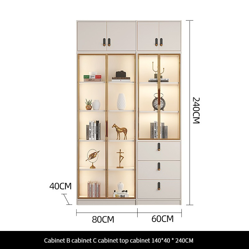 [Pre-order] Living Room Home Bookshelf Integrated Whole Wall to Top - Dustproof Glass Door Bookshelf - Light Luxury High-Grade Floor-Standing Wall Display Cabinet.-Smart-Living