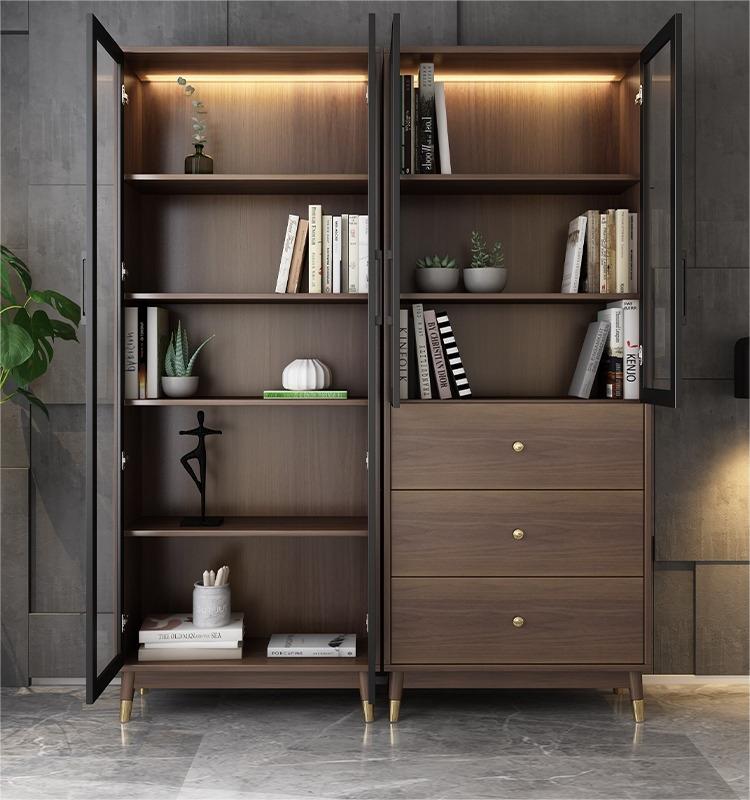 [Pre-order] Oulang Scandinavian simple bookcase with glass door bookcase shelf combination modern household solid wood foot bookcase storage cabinet-Smart-Living