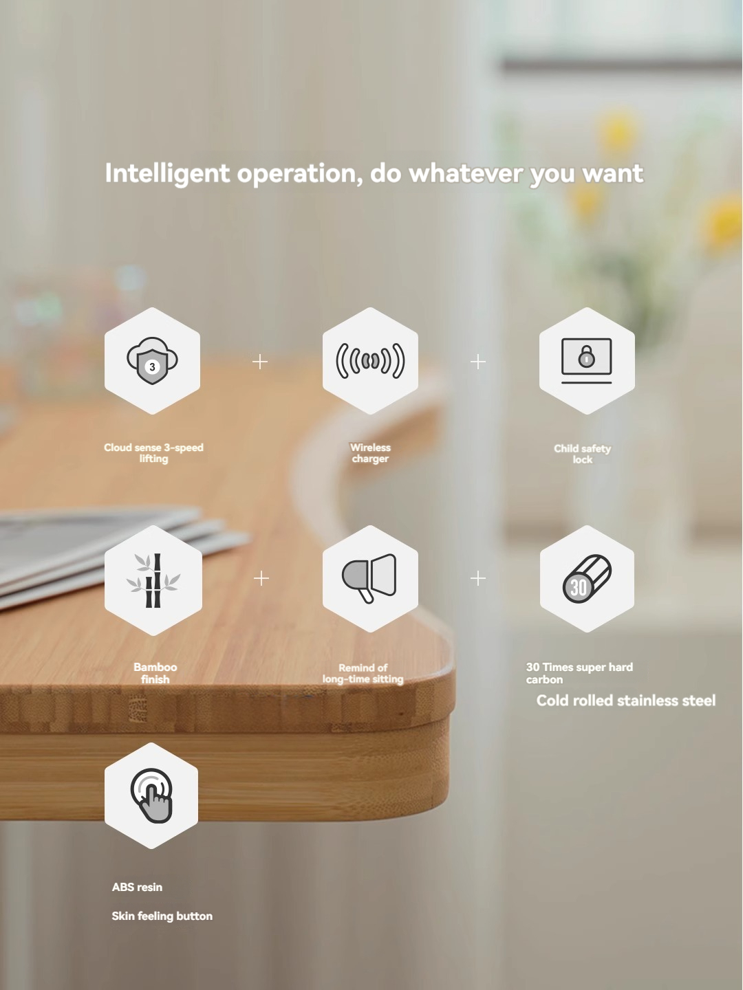 【Showroom】Drawer natural bamboo surface electric lift table computer desk office home desk student study table desk-Smart-Living