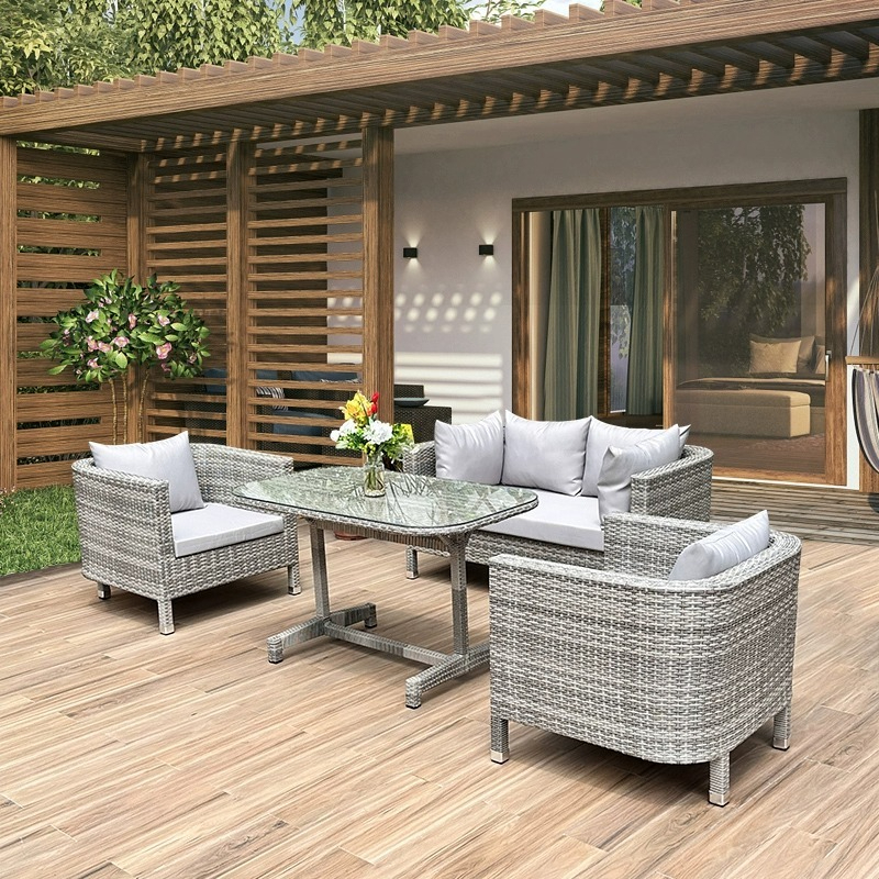 Outdoor Rattan Sofa, suitable for outdoor patio, courtyard, sunroom. It can also serve as a storage table and chair set for villas and balcony seating. Perfect for enjoying the outdoors in a garden or terrace.-Smart-Living