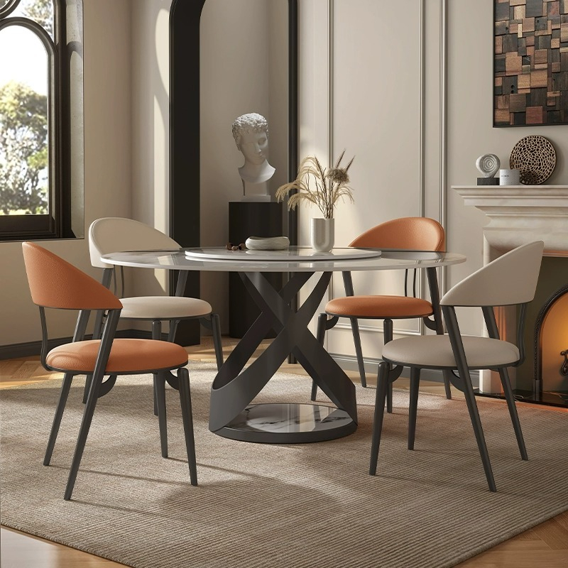 [Pre-order] Dining table light luxury modern simple small apartment dining table home with turntable dining table and chair combination bright slate round dining table-Smart-Living