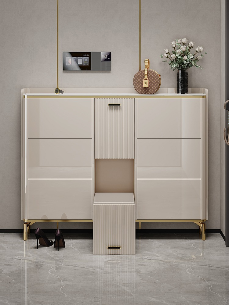 [Pre-order]Light luxury ultra-thin tipping bucket shoe cabinet, home door locker, outdoor aisle entrance, home stool integrated shoe rack