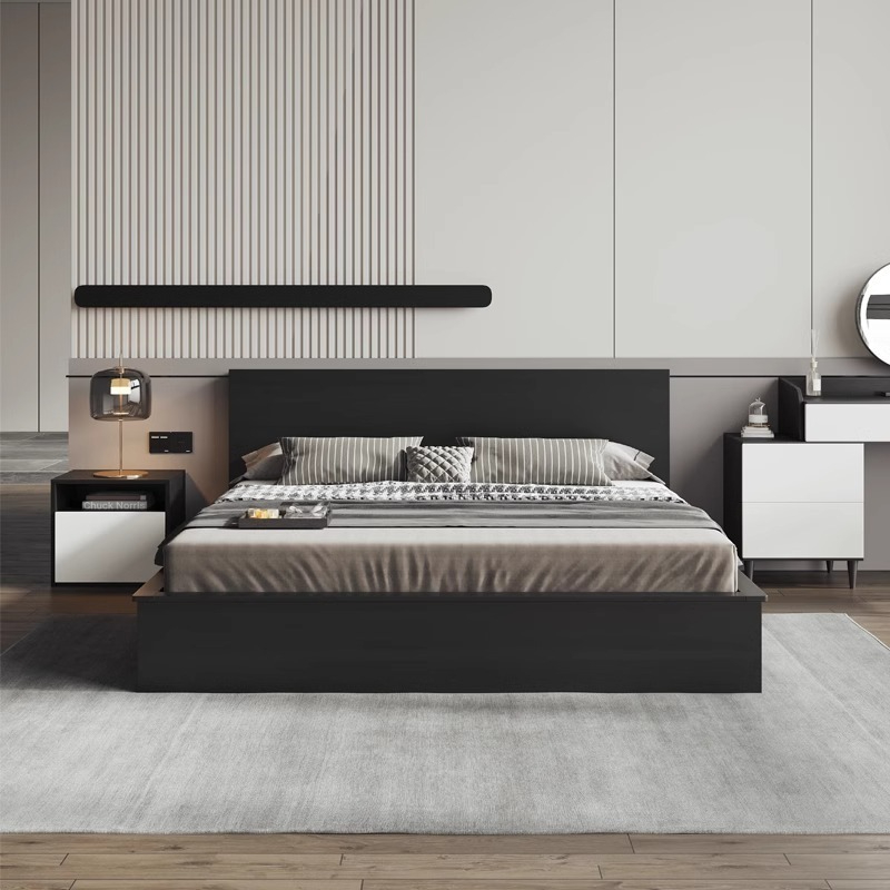 [Pre-order]  Modern simple high box bed Nordic light luxury 1.8m double bed master bedroom wedding bed Large bed board pneumatic storage bed-Smart-Living