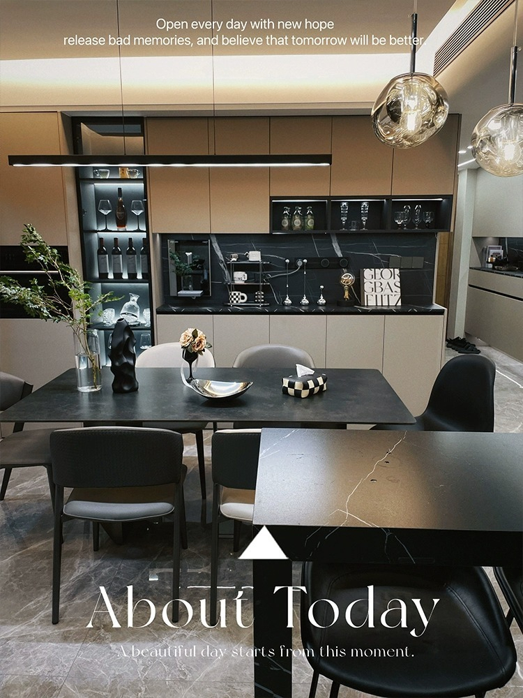 [Pre-order] Dining table Small household modern simple dining table and chair combination dining table rectangular light rock plate dining table-Smart-Living