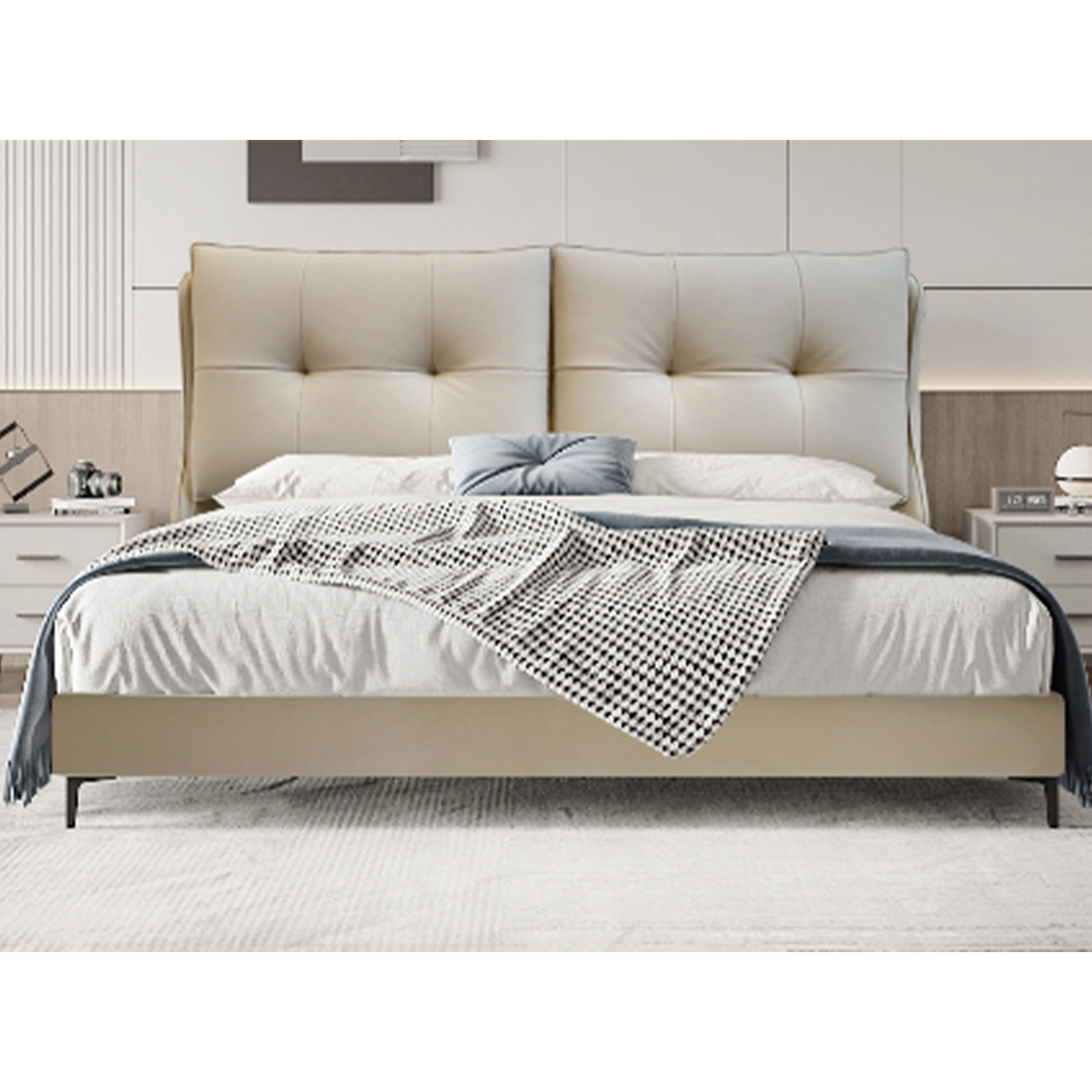 [Pre-order]  WM Modern Simple Leather Bed Light Luxury Master Bedroom Double Wedding Bed 1.5 Italian Minimalist Soft Bag King Bed 1.8 meters-Smart-Living