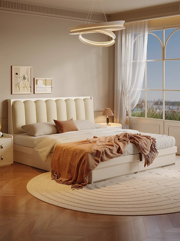 [Pre-order] Muzuki Double Bed Cream Style Smart Storage Box Bed Modern Simple Soft Recumbent Small Apartment Master Bedroom Tatami Wedding Bed-Smart-Living