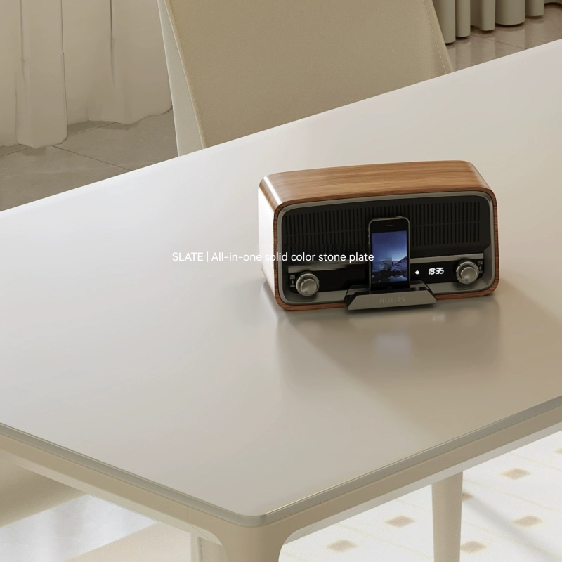 [Pre-order]  Slate dining table, modern simplicity, French cream style dining table, minimalist rectangular aluminum alloy-Smart-Living