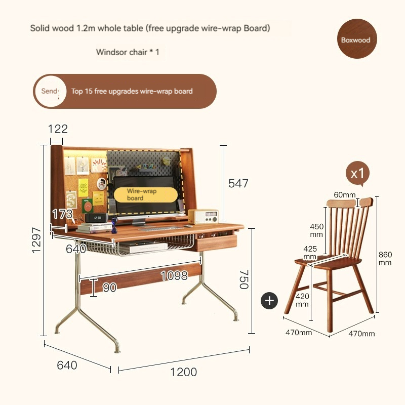 [Pre-order]  Nordic solid wood desk, computer desk integrated Japanese style with bookshelf bookcase, home study table, multifunctional retro desk-Smart-Living