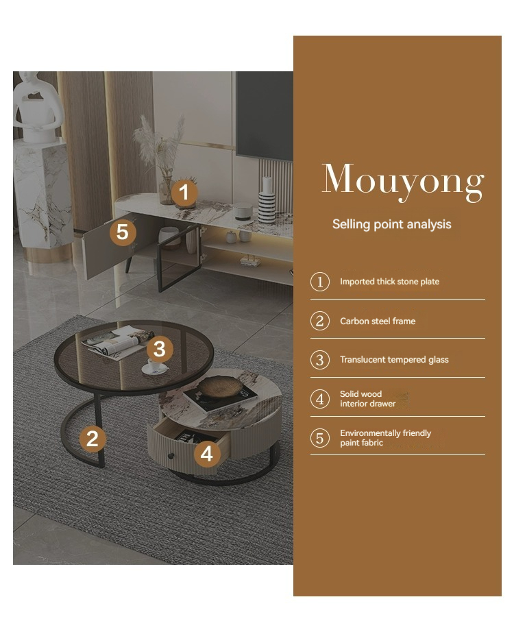 [Pre-order]  Italian Minimalist Light Luxury Slate Coffee Table TV Cabinet Combination - Living Room Household - Small Apartment - Simple Modern Floor-Standing Cabinet-Smart-Living