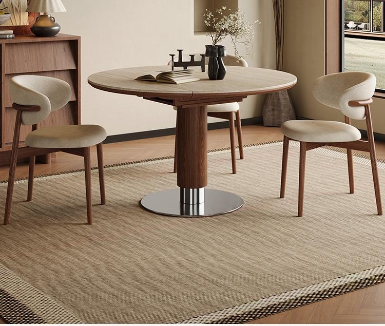 [PRE-ORDER] Solid Oak Bauhaus Travertine Slab Extendable Dining Table, Apartment Dual-Use Folding Table and Chair Set.