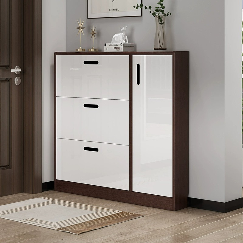 17cm ultra-thin shoe cabinet for household doorways, corridors, corridors, and corridors. Smoked wood color wooden paint, flip bucket storage cabinet-Smart-Living