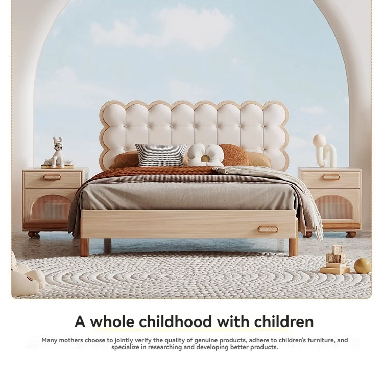 Combination suite cream style children's bed boys and girls bubble bed solid wood internet famous princess bed simple modern bedside cupboard-Smart-Living