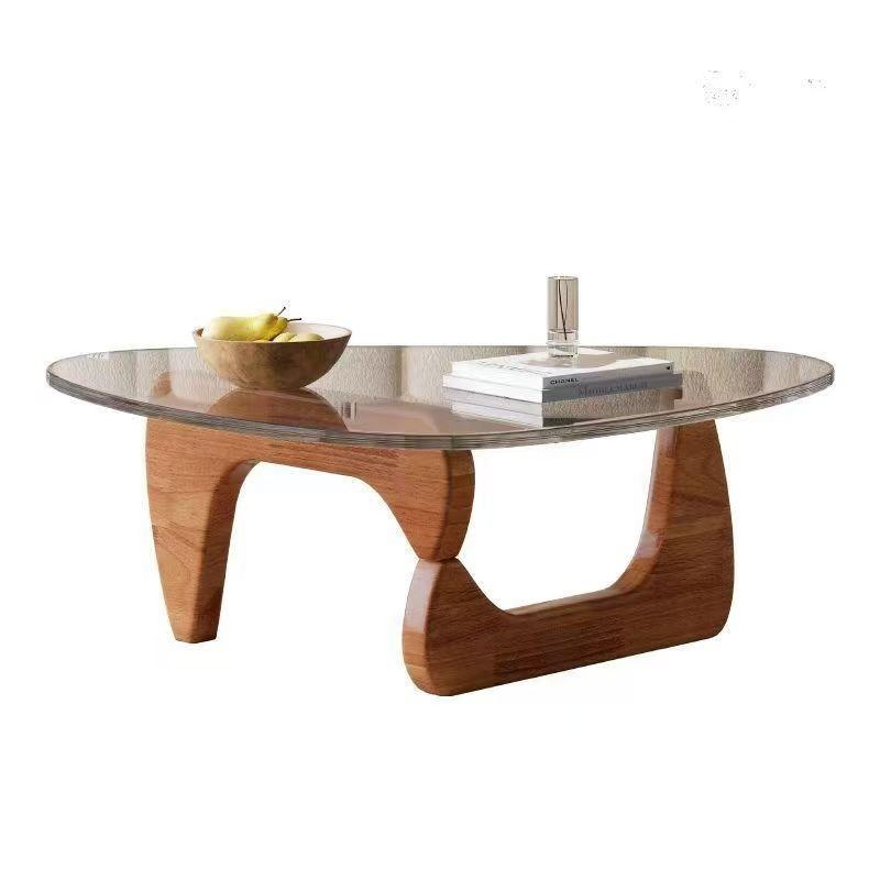 NKAHS-CT-01 [PRE-ORDER] small coffee tale modem nordic tempered glass tale with solid wood base