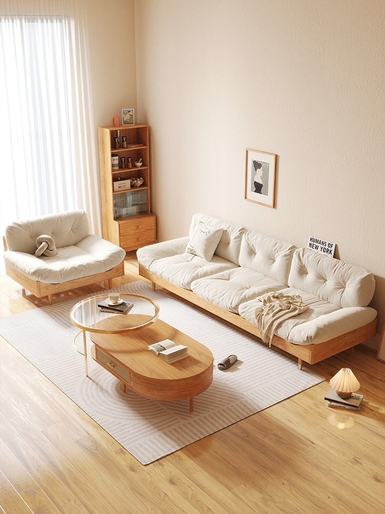 [Pre-order]  Wanas Japanese-style Cloud Sofa featuring a modern and minimalist design with solid wood legs and a storage space suitable for small living rooms.-Smart-Living