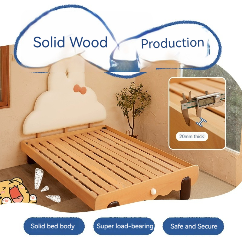 [Pre-order]  Cotton bunny bed solid wood kids bed girl princess bed bedroom soft bag single cream style girl bed sister-Smart-Living