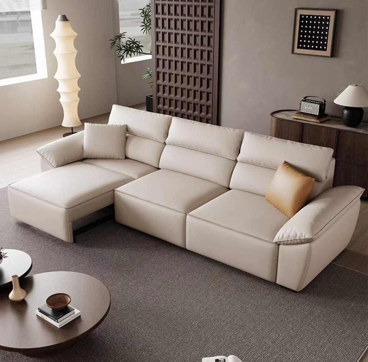 [Showroom display sample]3.05m three-electric position contact surface - thickened textured first-layer cowhide/electric retractable model + tipping table-Smart-Living