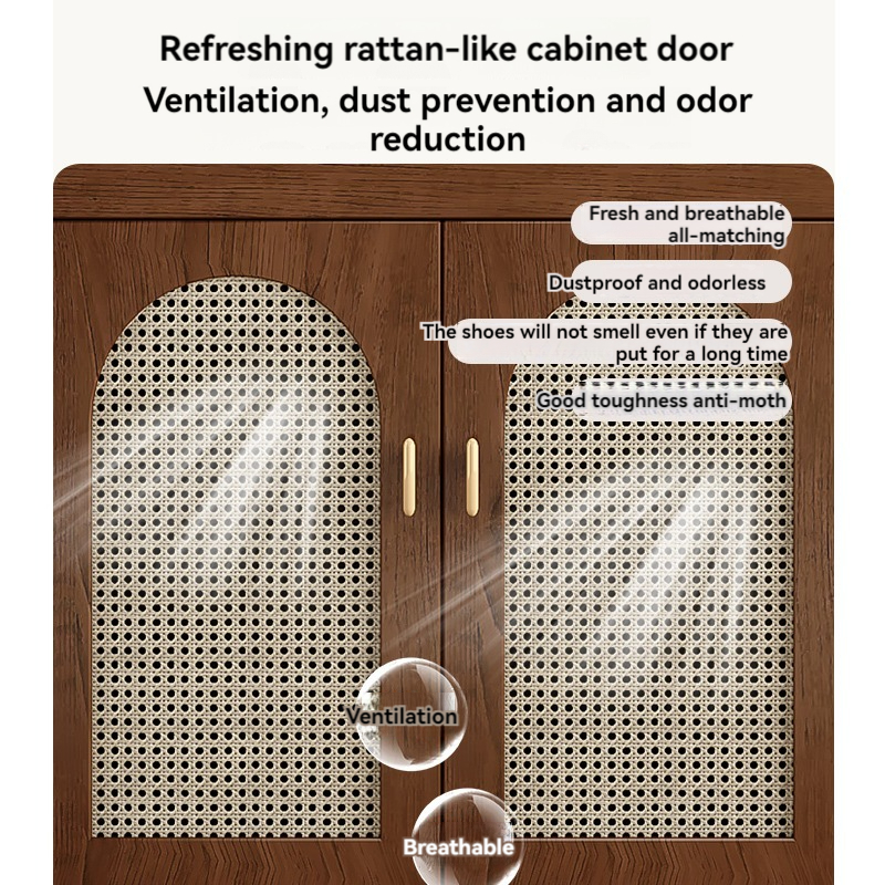 [Pre-order]   Low foot imitation rattan shoes cabinet home door living room wall storage cabinet into the household solid wood porch cabinet partition cabinet-Smart-Living