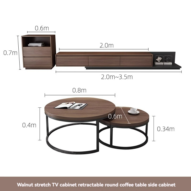 [Pre-order] Oulang Scandinavian living room walnut colour round net red coffee table modern small household TV cabinet and coffee table combination-Smart-Living