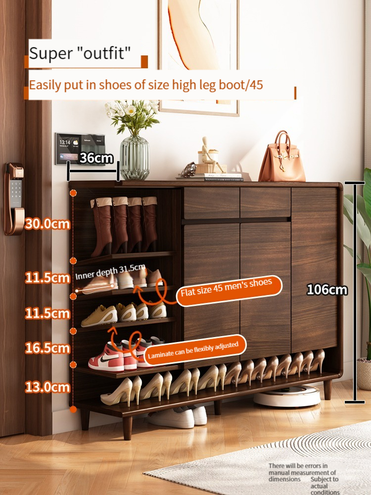 [Pre-order]  Solid wood shoe cabinet, large capacity black walnut color entrance door, outdoor hallway, elevator entrance, porch cabinet-Smart-Living