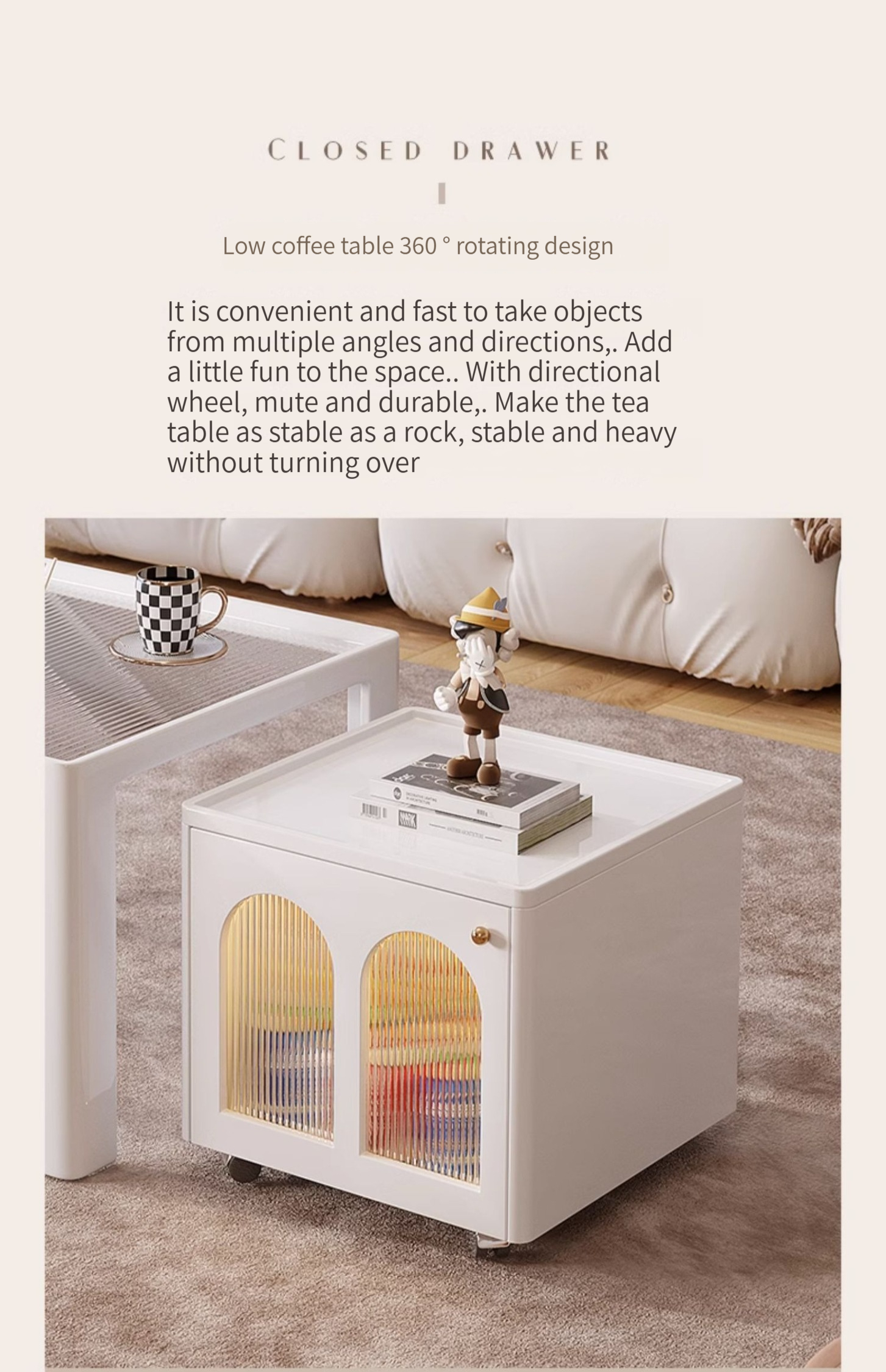 [Pre-order]  Glass coffee table living room home simple modern creative mobile square table small apartment TV cabinet combination white-Smart-Living