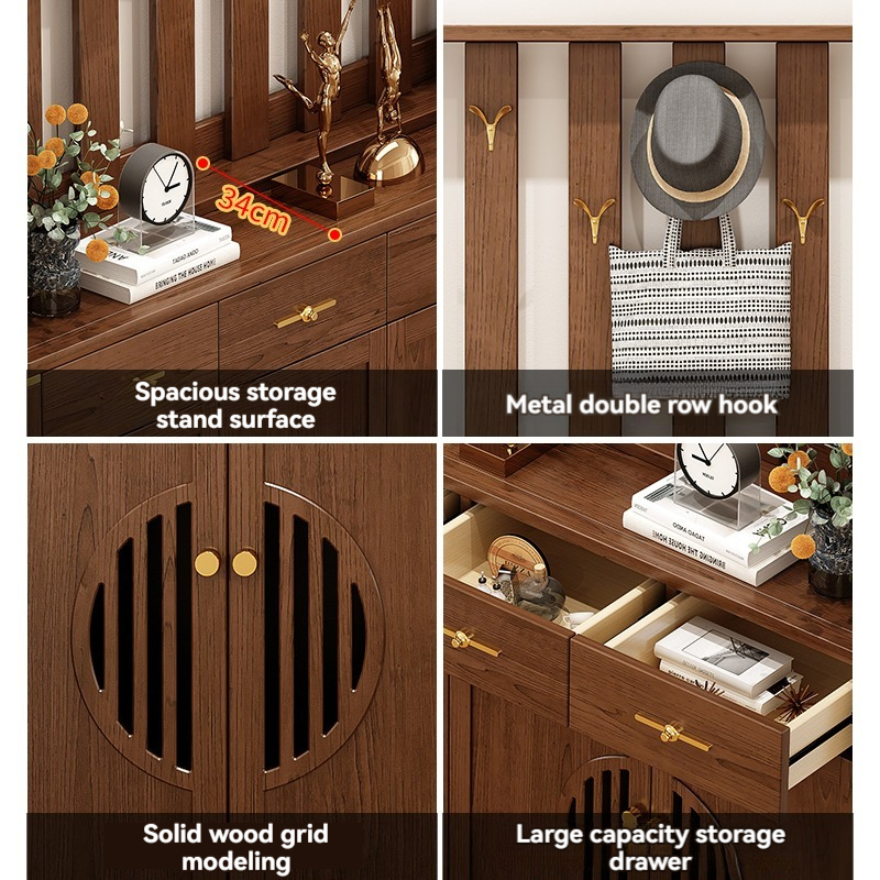 [Pre-order]  New Shoe Cabinet Solid Wood Modern Home Door Hanger One Porch Cabinet With Shoe Stool Partition Cabinet-Smart-Living