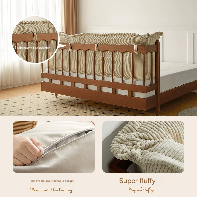 [Pre-order]  French Windsor solid wood bed cream style furniture small apartment vintage boxwood master bedroom 1 .8M upholstered double bed-Smart-Living